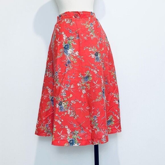 Vintage VTG Koala Red Floral Midi Maxi Skirt Medium Large - Picture 2 of 7